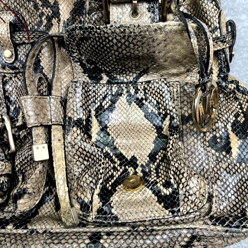 Michael Kors Womens Satchel Bag Brown Tan Python Skin Double Handle Shoulder Bag - Picture 4 of 16